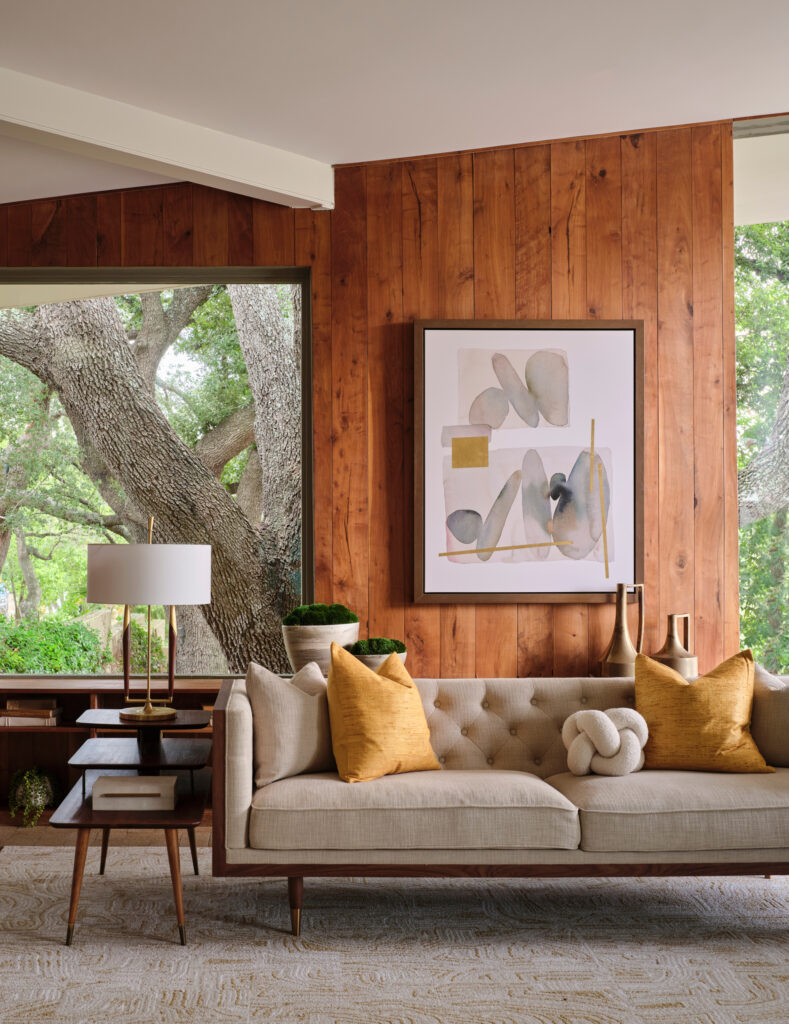 Terrell Hills Mid Century Modern San Antonio Interior Designer San Antonio Builder Haven Design and Construction Mid Century tufted sofa